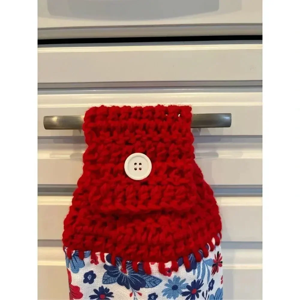 Crochet Top Kitchen Towel- Red White And blessed